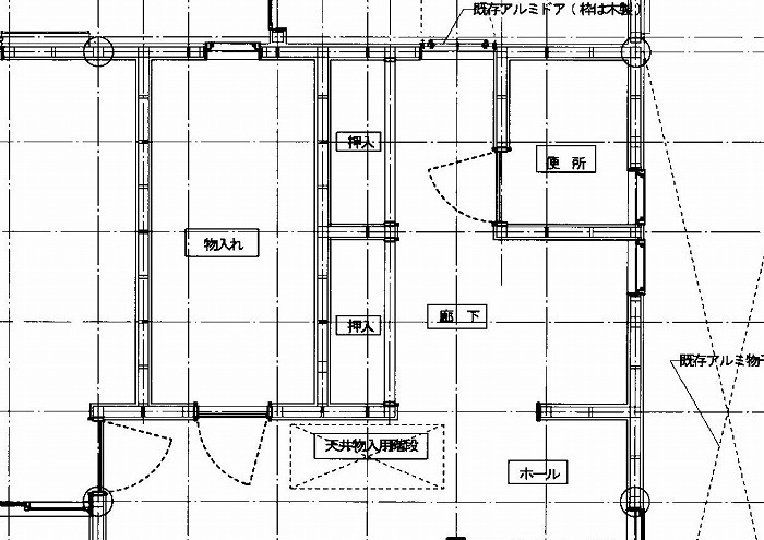 リノベーション前の現状1階の水回り付近の平面図